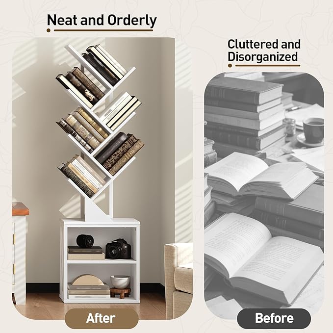 RALGEND Tree Bookshelf, 6 Tier Bookcase