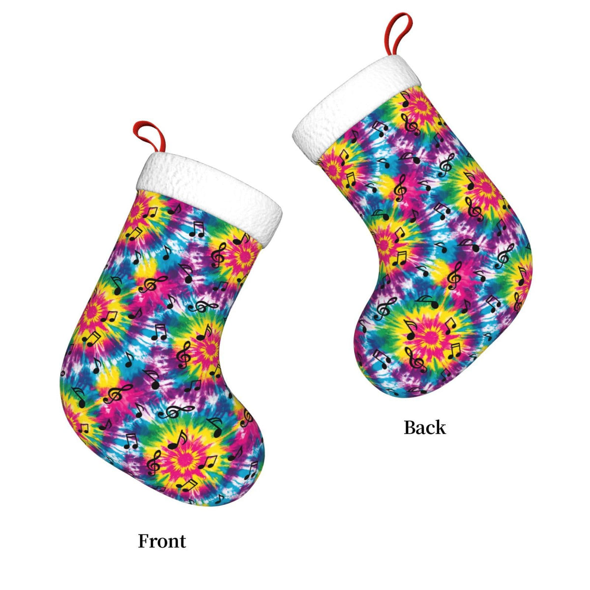 Athjunss Tie Dye Music Notes Christmas Stocking Large Xmas Holiday Party Decoration Fireplace Hanging Stocking