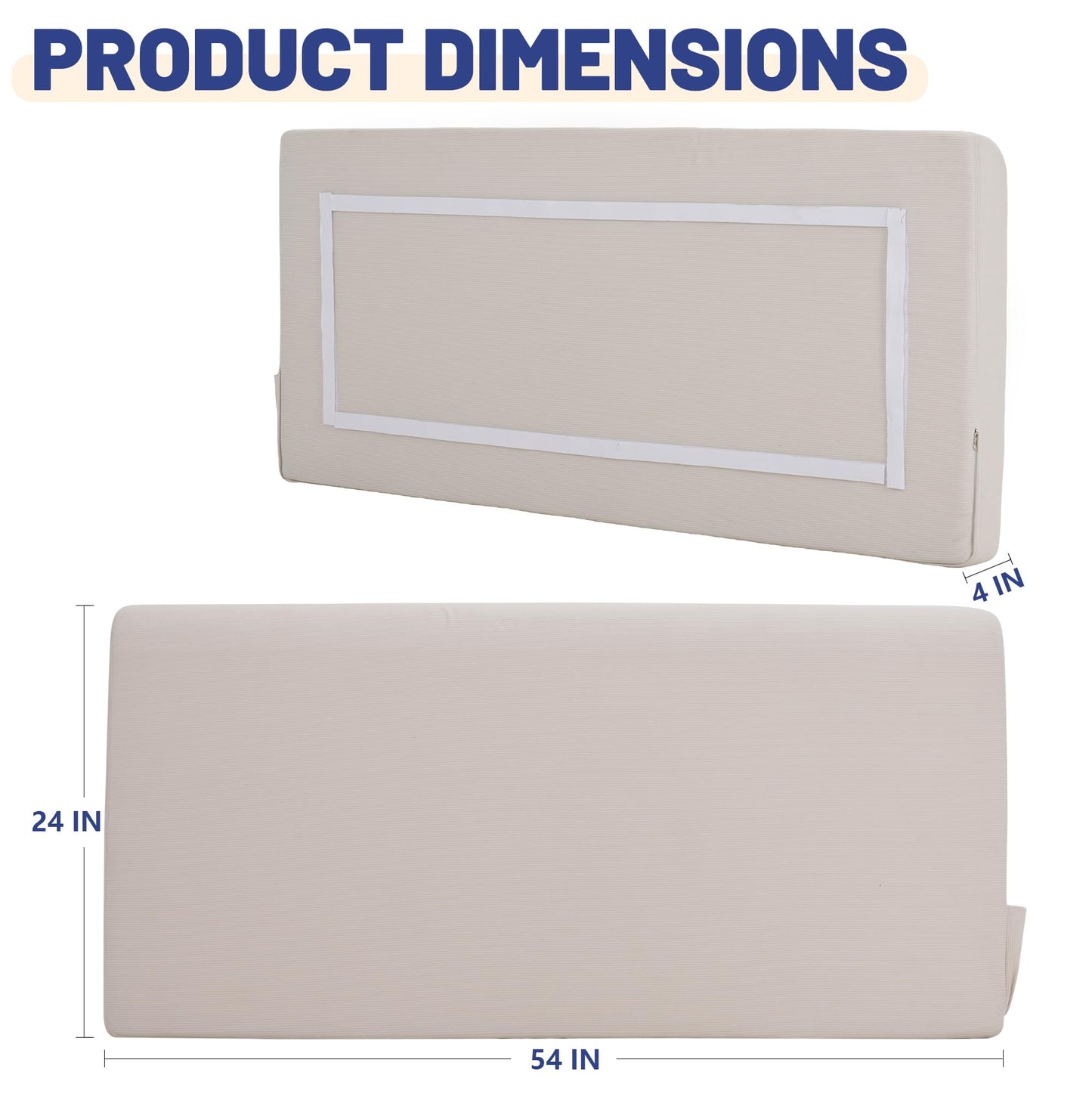 Upholstered Cotton Velvet Full Headboard No Assembly Required Direct Installation, Soft Headboard with Storage Pocket, Removable Washable Cover, 3D Soundproof Bed Wall Panels, 54x4x24, Beige