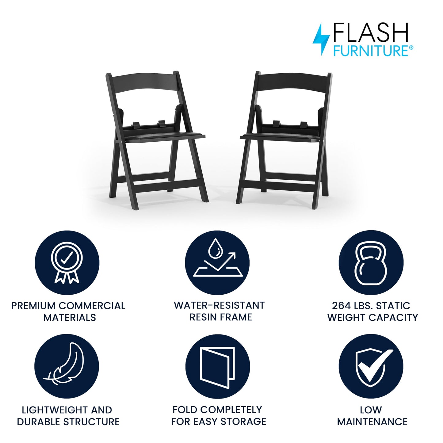 Flash Furniture Hercules Set of 2 Kids Black Resin Folding Chairs with Gray Vinyl Padded Seats