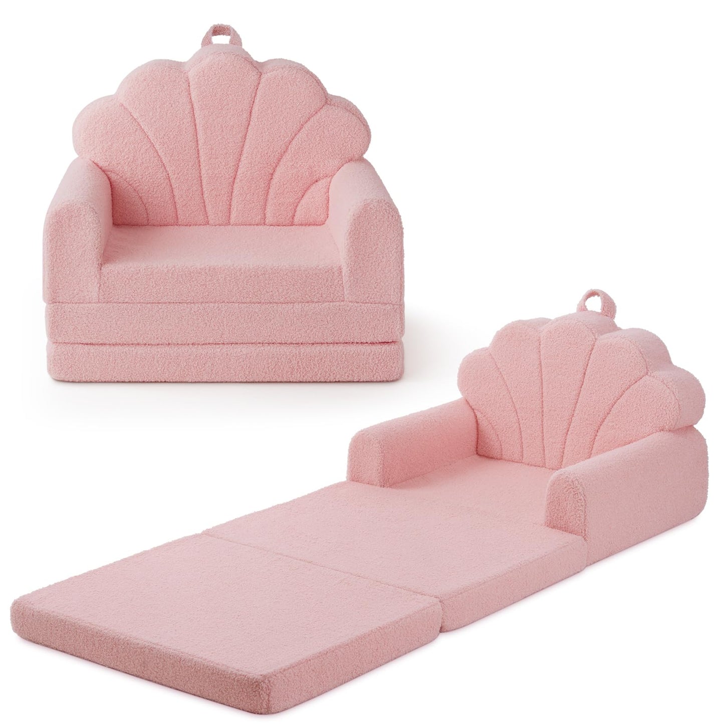 Blissful Diary Kids Couch, 2-in-1 Soft Fold Out Kids Couch, Kids Sofa Chair, Comfy Kids Furniture for Playroom, Reading & Play, Pink Shell