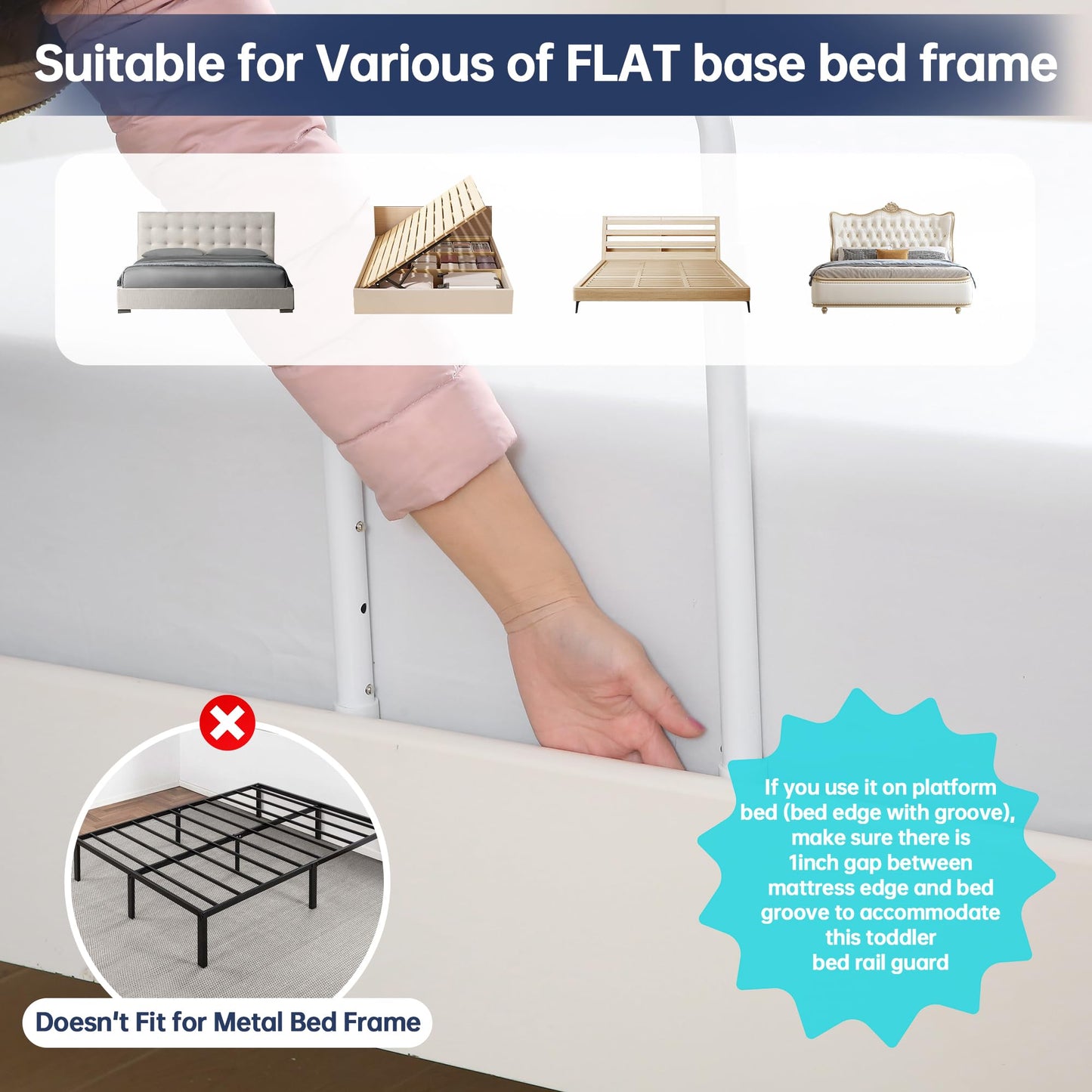 WYBITNY Bed Guard Rail for Toddlers, 59inch Foam Padded Side Rail for Queen King Twin Full Size Bed, Bedrail for Toddler, Bed Railing