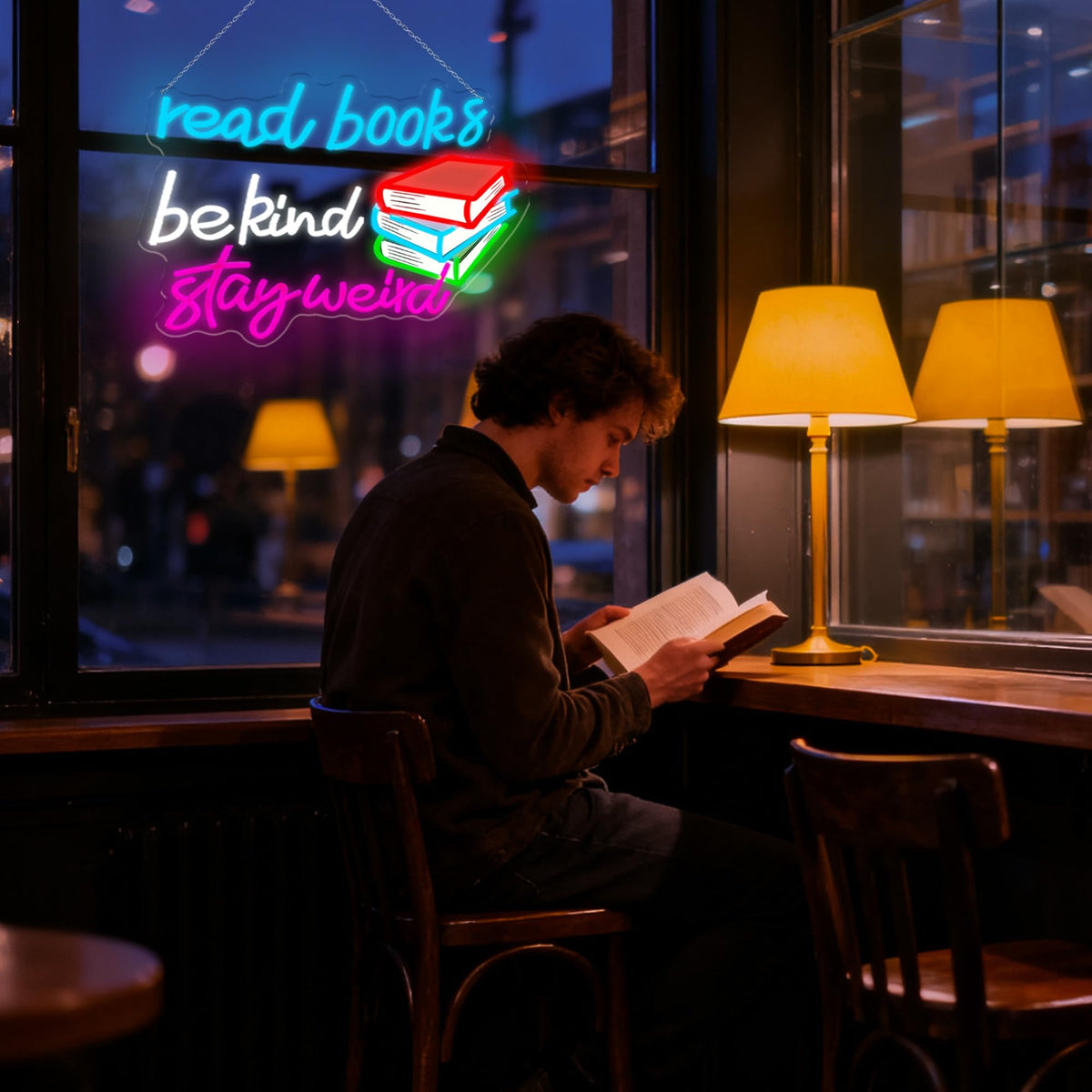 Read Books Be Kind Stay Weird Neon Sign Dimmable LED USB Powered Neon Light UP for Classroom Wall Decor Art Positive Bedroom Library Study Room Home for Student Kid Teen Birthday Party Christmas Backdrop Decoration Gift (Reaing Books)