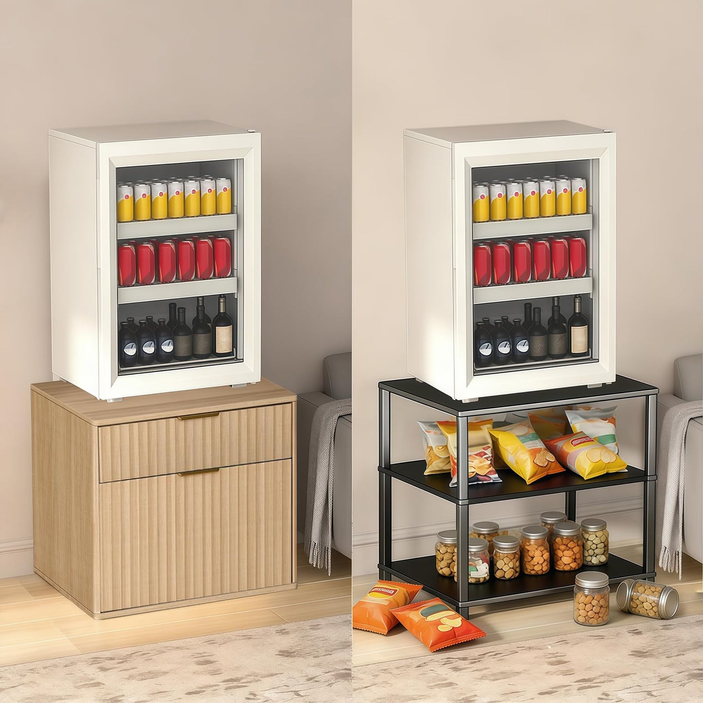 Aruood Mini Fridge Stand with Storage，Small Refrigerator Stand with Wooden，Mini Fridge Table with Drawer for Dorm, Apartment, Office, Bedroom，Hold 300LBS, Light Oak