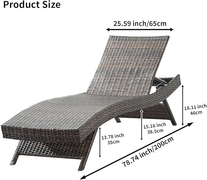79'' Long Reclining Chaise Lounge Set, Outdoor Wicker Reclining Lounge Chair
