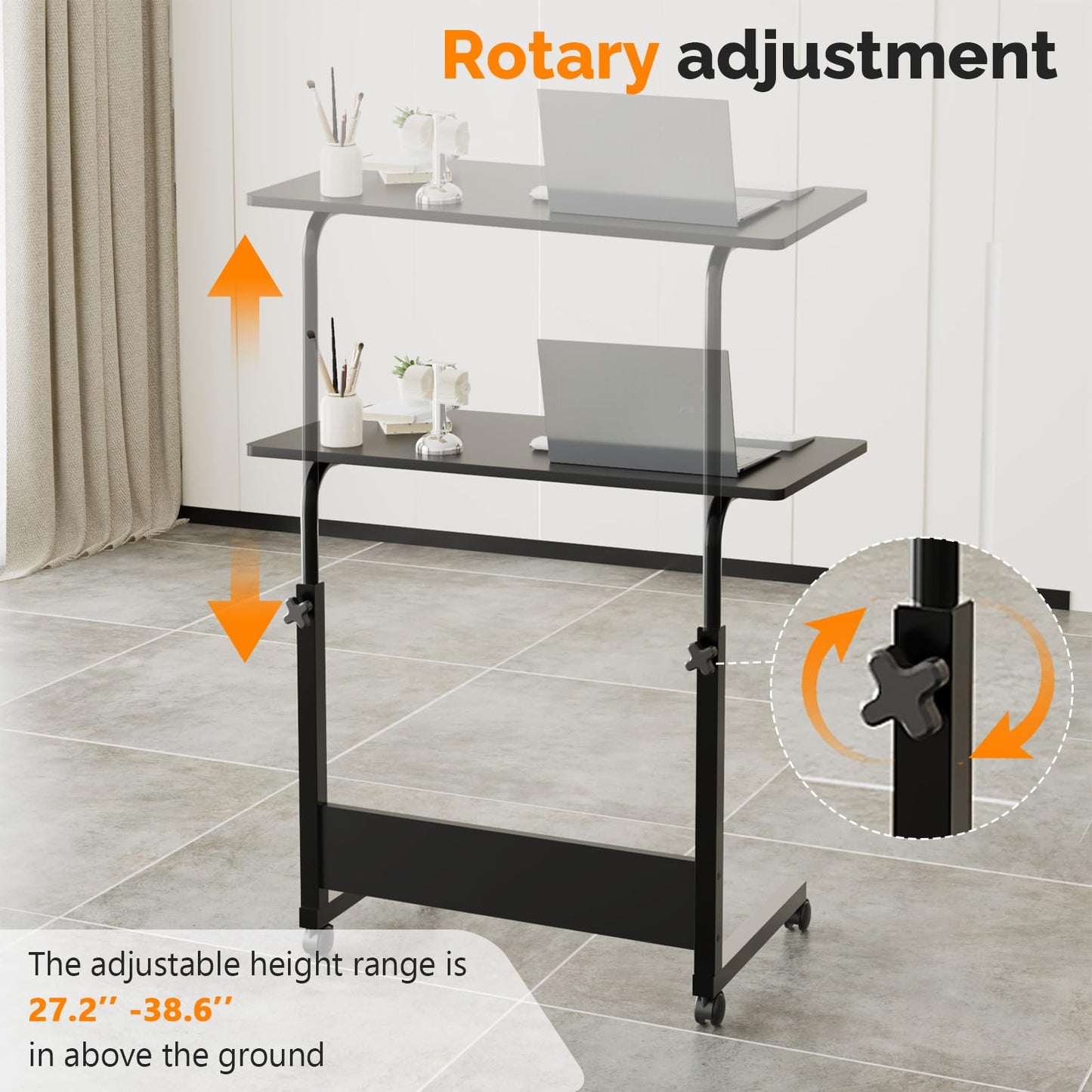 FCH Portable Computer Workstation, Standing Desk Adjustable Height, Small Computer Desk w/Rolling, Sit Stand Laptop Desk TV Tray for Bed Sofa Hospital Reading Eating,Black, 31.5"