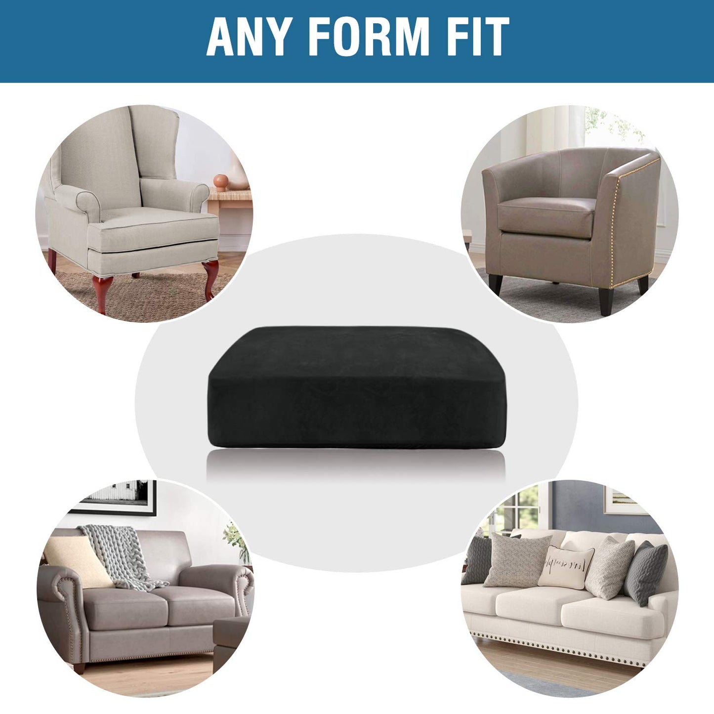 H.VERSAILTEX Velvet Stretch Couch Cushion Cover Plush Cushion Slipcover for Chair Loveseat Sofa Cushion Furniture Protector Seat Cushion Sofa Cover (3 Piece XL Sofa Cushion Covers, Black)