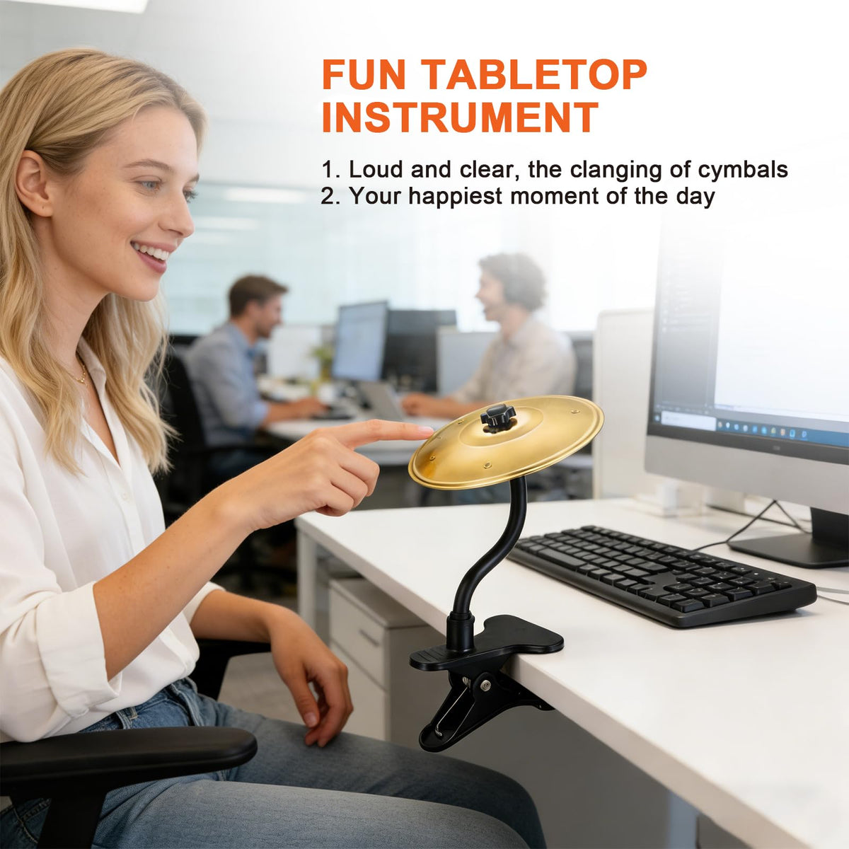 Xinghuifu Clip-On Desktop Cymbal – Gold-Tone Desktop Percussion Gadget for Instant Stress Relief, Easy to Install, Fits Any Desk Edge Securely – A Fun Gift for Work or Study Breaks
