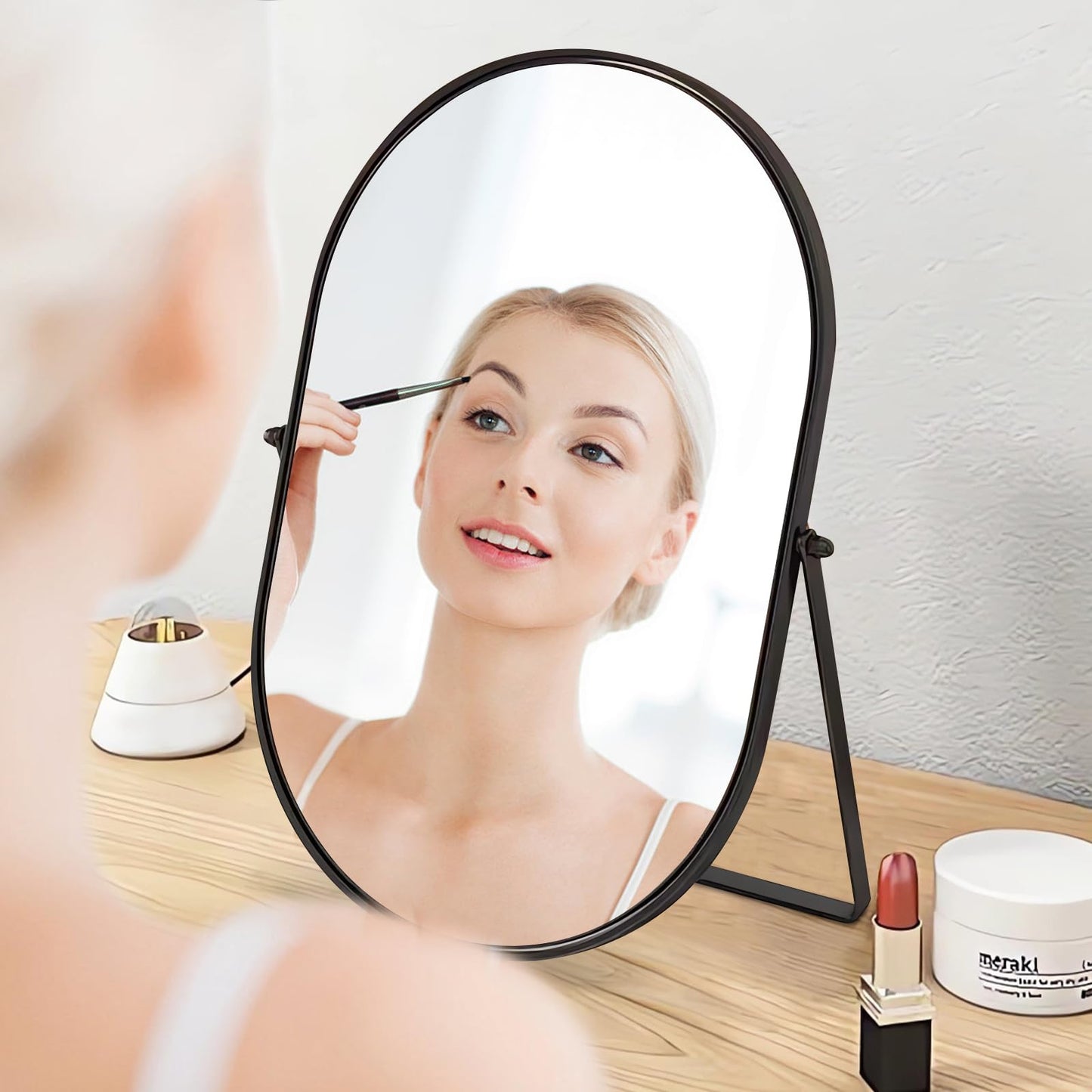 Numjeg Makeup Mirror Portable Vanity Tabletop Mirrors with Metal Frame Desk Table Mirror with 90°Adjust Rotate Good for Bedroom Bathroom Dressing Room