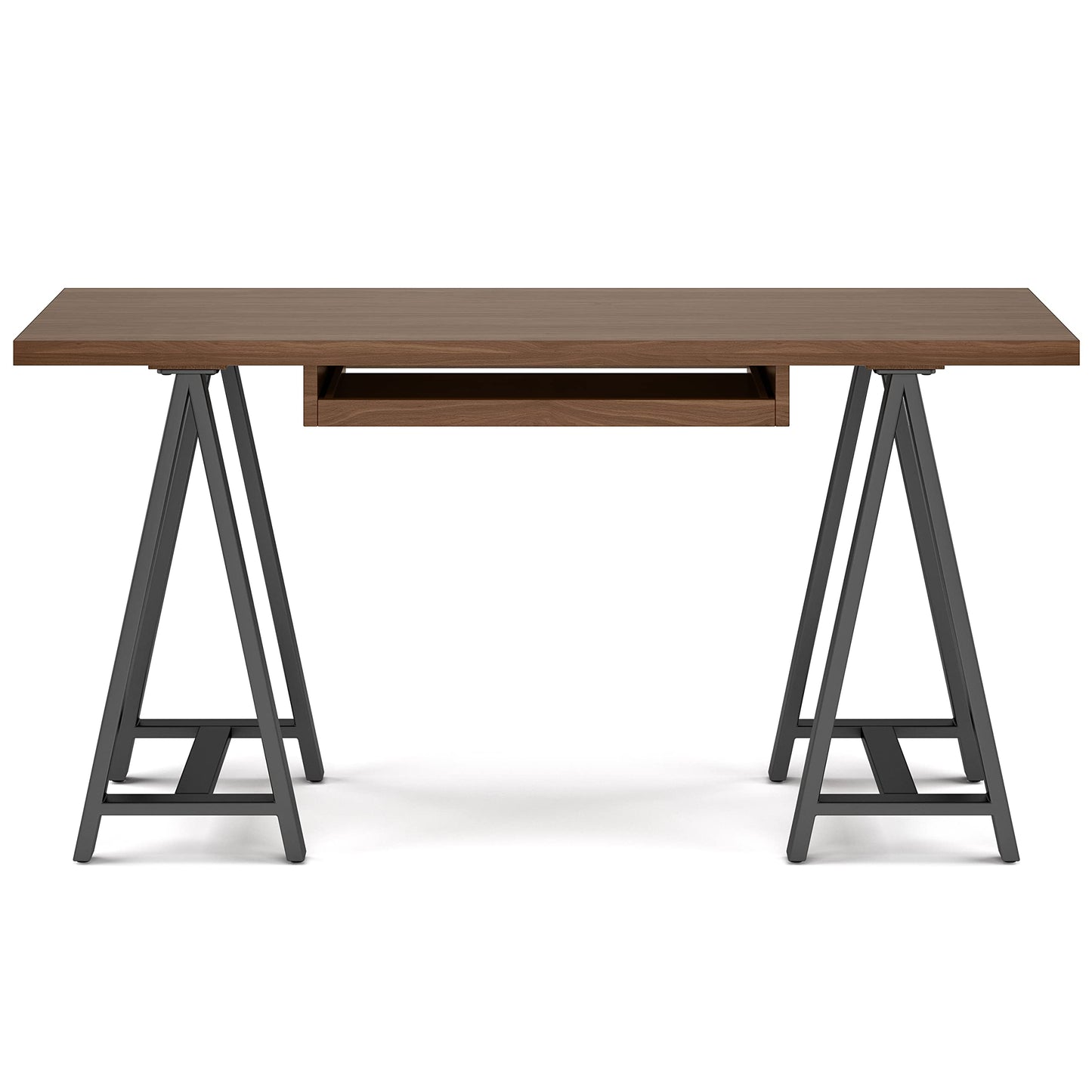 SIMPLIHOME Sawhorse Industrial 60 inch Wide SOLID WALNUT WOOD and Metal Desk in Walnut for the Office Desk, Writing Table, Workstation and Study Table
