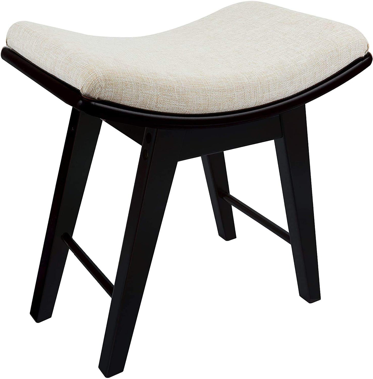 URFORESTIC Oak Wood Vanity Stool, Modern Makeup Dressing Stool with Concave Seat Surface,Capacity 300lb, Easy Assembly (Black)