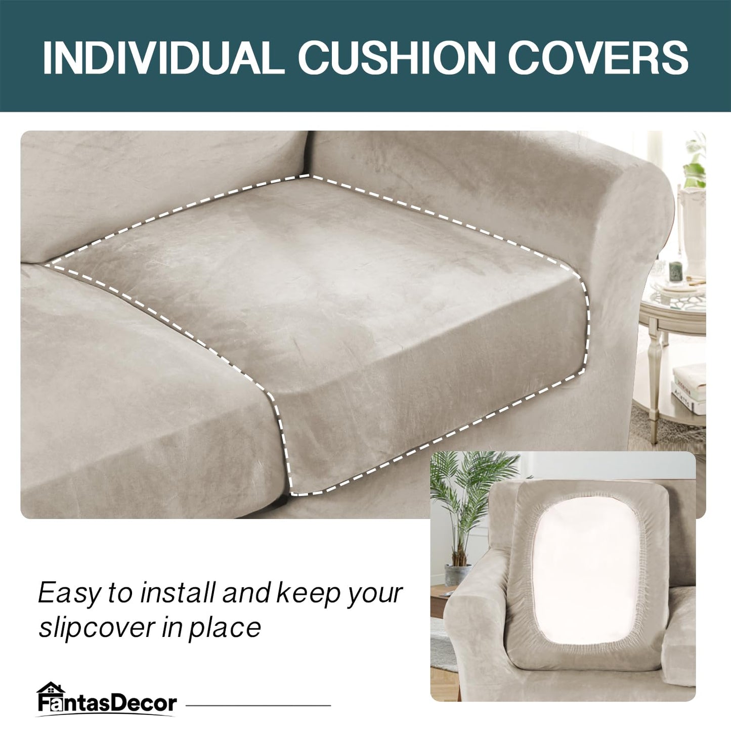 FantasDecor 3 Piece Sofa Covers Velvet for 2 Cushion Couch Stretch Loveseat Slipcover with Individual Seat Elastic Furniture Protector for Pets (Loveseat,French Oak)