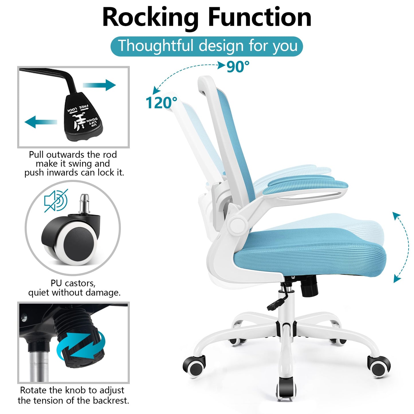 FelixKing Office Chair, Ergonomic Desk Chair Breathable Mesh Chairs Adjustable High Back Lumbar Support Flip-up Armrests, Executive Rolling Swivel Comfy Computer Chairs Home Office Blue
