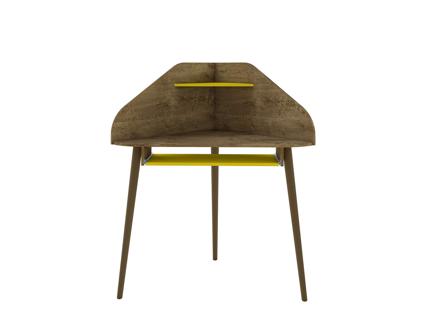 Manhattan Comfort Bradley Mid Century Modern Home Office Cubicle Section Study Desk, 2 Piece, Rustic Brown/Yellow