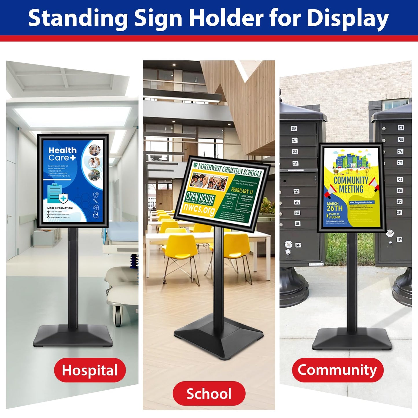 VAIIGO Sign Stand 11x17inch Pedestal Sign Holder Poster Stand 3Packs Adjustable Floor Standing Sign Holder with Heavy Duty Display Stand for Indoor Outdoor Business Store Sign Holders(Black)