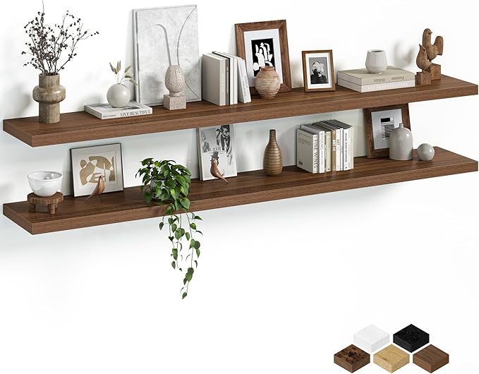 Fun Memories Floating Shelves for Wall, 66 Inch Long Set of 2 Rustic Wood Wall