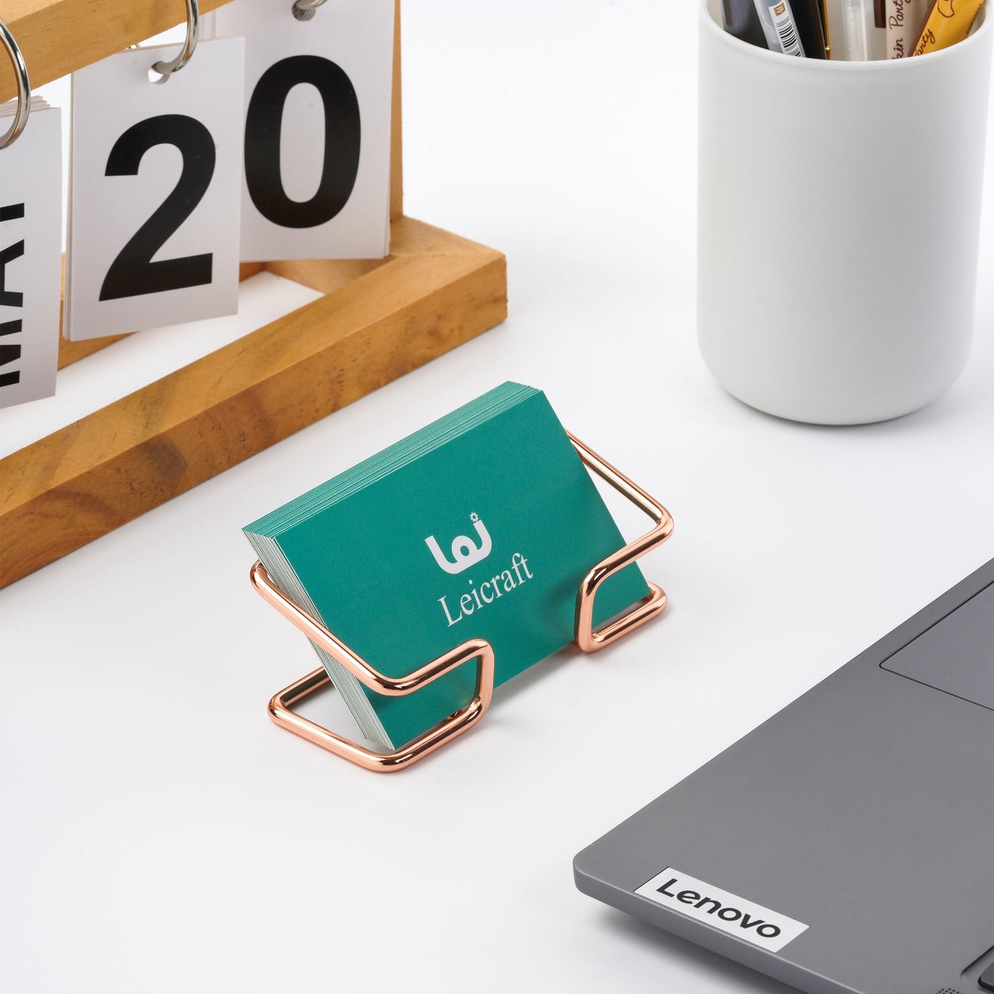 Leicraft Business Card Holder for Desk, Cute Metal Card Organizers and Office Desk Accessories for Men and Women (Golden)