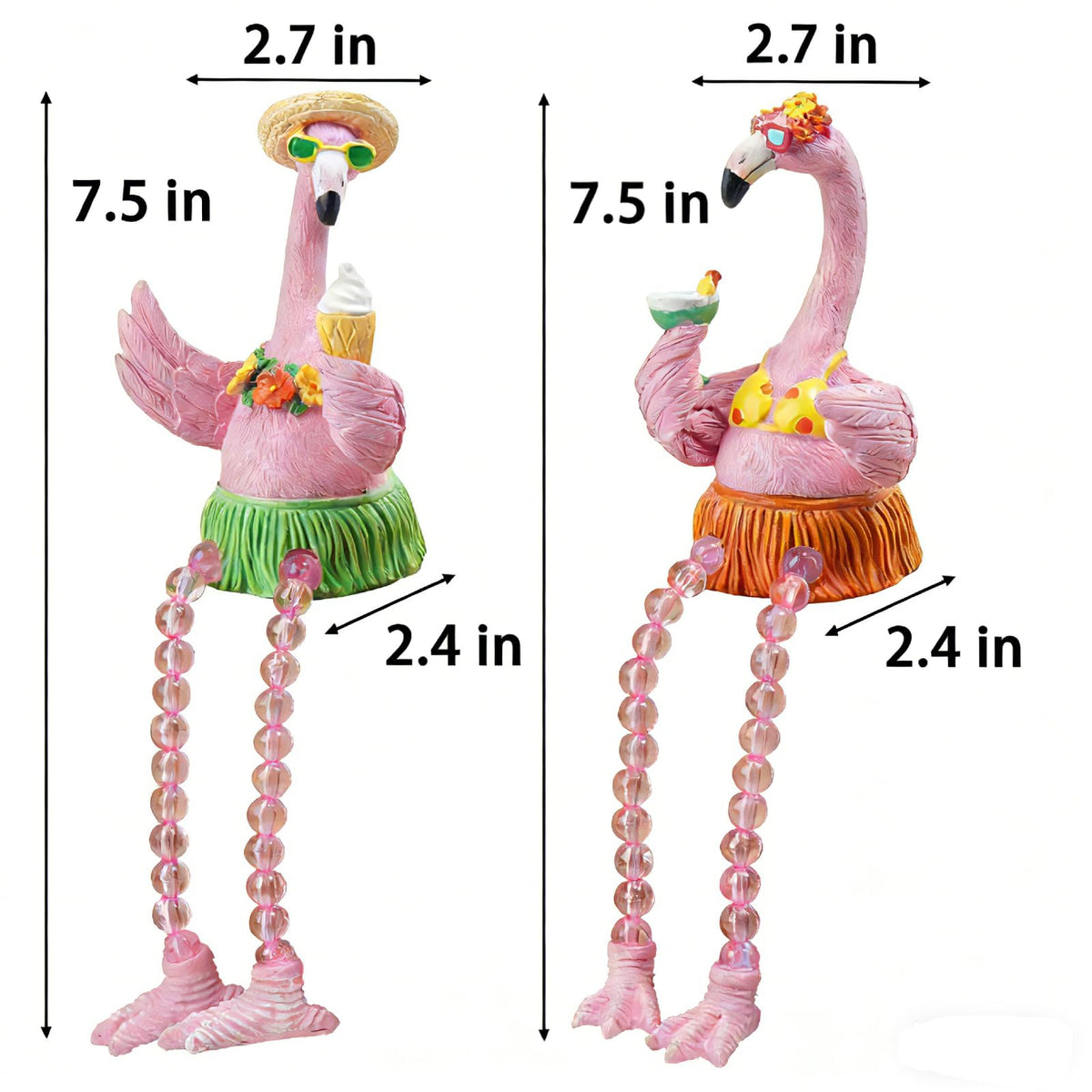 DiliComing Flamingo Decor Pink Gifts Statue - 2 Pcs Resin Collectible Figurine for Summer Tropical Home Decor Valentine Bathroom Yard Party Decorations 7.5 Inches Shelf Sitter with Dangling Legs