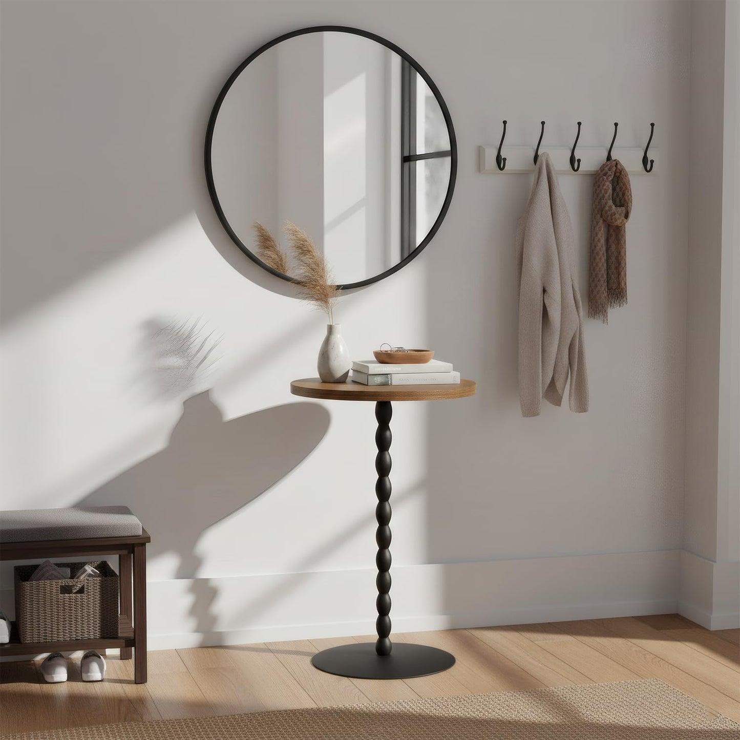 Round Side Table, Small Drink Coffee Table Pedestal Stand for Small Spaces, Wooden Top Bedside Couch End Tables, Accent Nightstand With Weighted Base For Living Room, Bedroom, Office, Rustic Brown