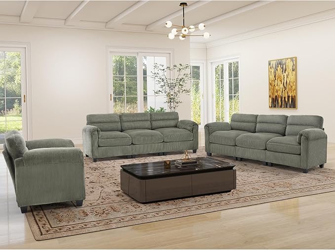 HAOMARKETS Corduroy Sofa Set, Upholstered Armchair and 3-Seater Sofa Sofa Set
