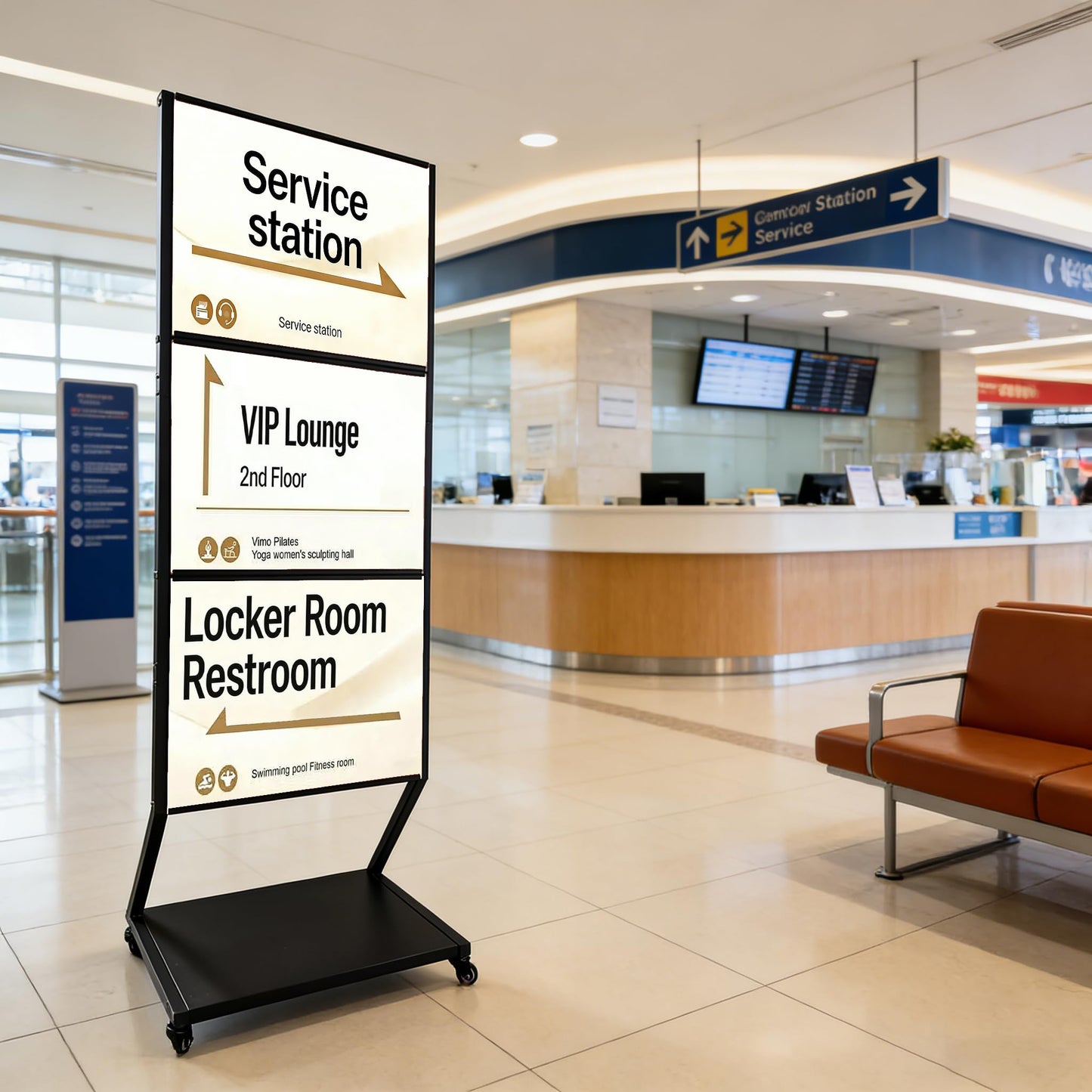 JUNJIAO Sign holder floor stand, Heavy duty rolling pedestal poster banner stand, Triple 18"x24" Multi-Poster Display with 3 Backboards & Anti-Glare Lenses, Side-Loading Commercial Signage Stand for Retail, Menus & Trade Shows