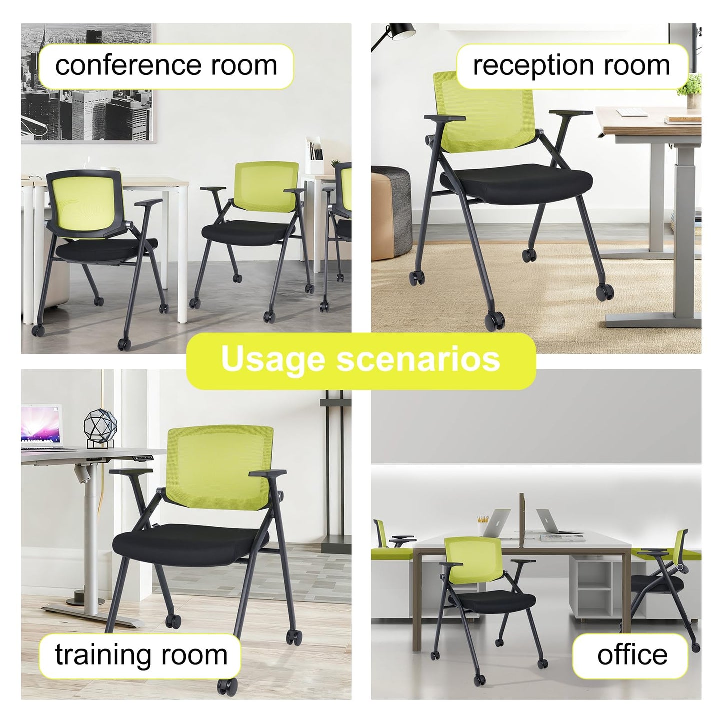 BROBRIYO Upgraded Folding Chair with Wheels and Padded, Ergonomic Mesh Back and Arms for Office, Meetings, Conferences, Receptions, Training Rooms & Folding Office Chairs
