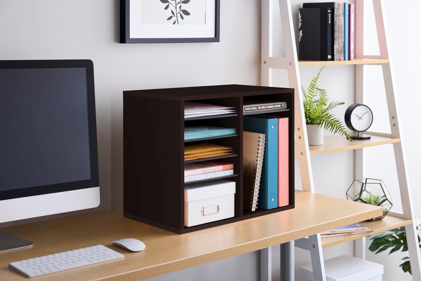 Safco Wooden Paper and Mail Organizer for Home Office and Classroom, Adjustable Shelves and Stackable