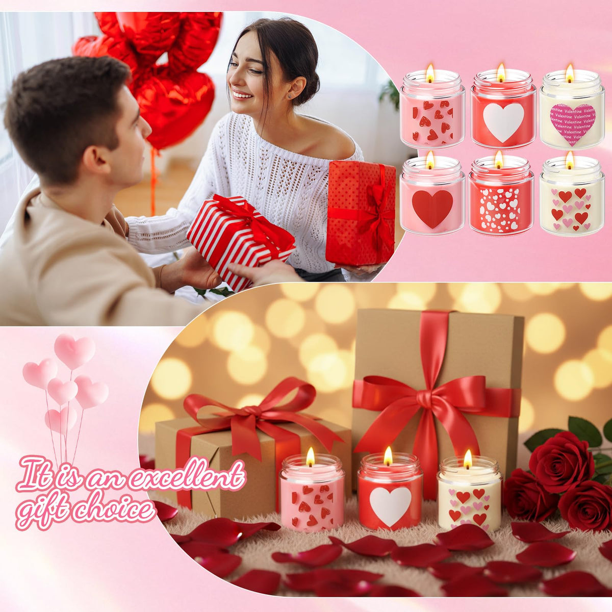 Sumind 6 Pcs Valentine's Scented Candle Gifts for Her Girlfriend Wife Long Lasting Burning Aromatherapy Heart Candle for Men Husband Boyfriend Romantic Anniversary Candles Gifts Valentine Deco
