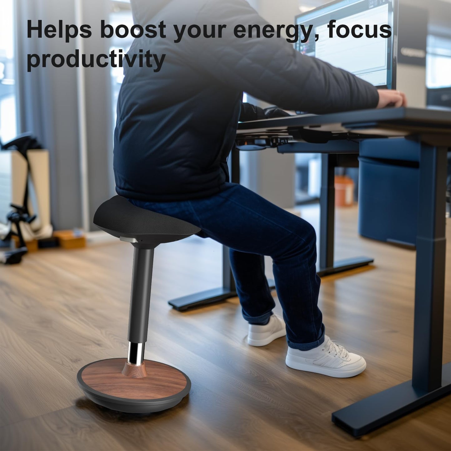 ERGO COLLECT Adult Wobble Stool - Anti-Fatigue Standing Desk Stool with 360° Rocking Non-Slip Curved Base, Height Adjustable 22-32 Inch Standing Chair for Home & Office,Walnut