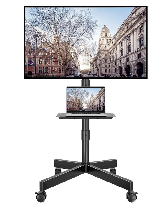 BONTEC Rolling TV Stand with Tilt, Mobile TV Stand Wheels for 23–65 Inch LED LCD TVs, Portable TV Cart with Adjustable Shelf for Living Room, Bedroom, Outdoor TV Stand Holds 88 lbs, Max VESA 400x400mm