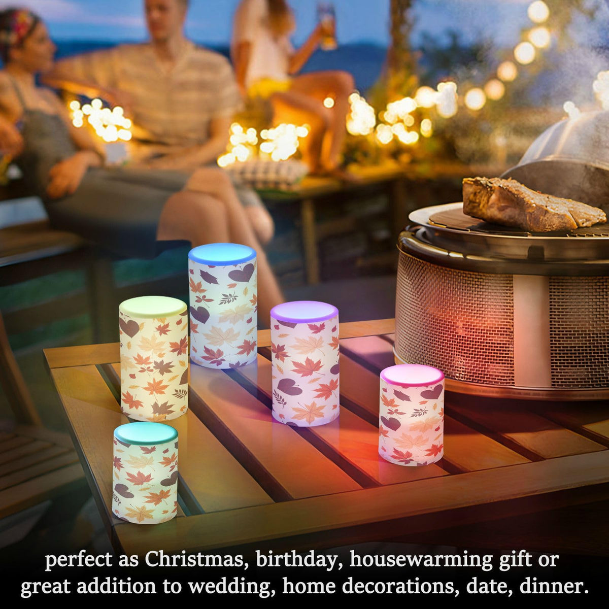 ALAZA Autumn Fall Maple Leaves Flickering Flameless Candles Battery Operated with Remote Timer,Tea Light Candles LED Pillar Votive Candles Set of 2 for Outdoor Indoor Decorations