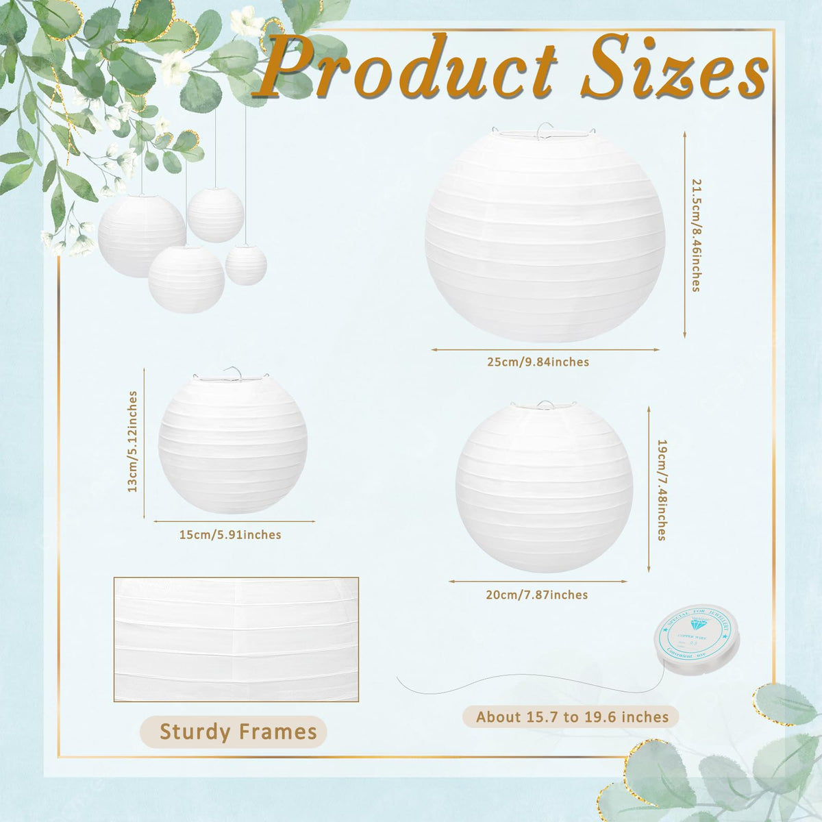 24 Packs White Paper Lanterns 6" 8" 10" Chinese Japanese Hanging Paper Lantern Lamp Round with Clear Fishing Line DIY Table Centerpiece Decoration for Wedding Birthday Party Baby Shower Indoor Outdoor