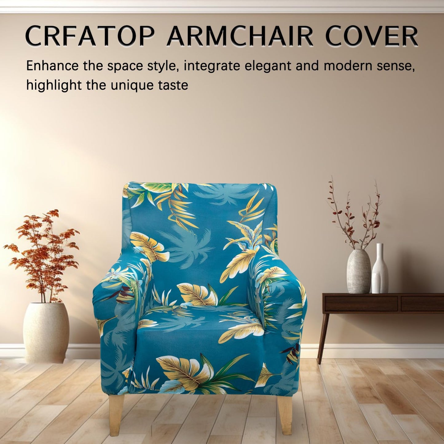 Adigau Printed Armchair Slipcover Stylish Elastic 1-Piece Chair Covers with Arms Soft Covers Couch Protector for Living Room/Bedroom(Green Leaf)