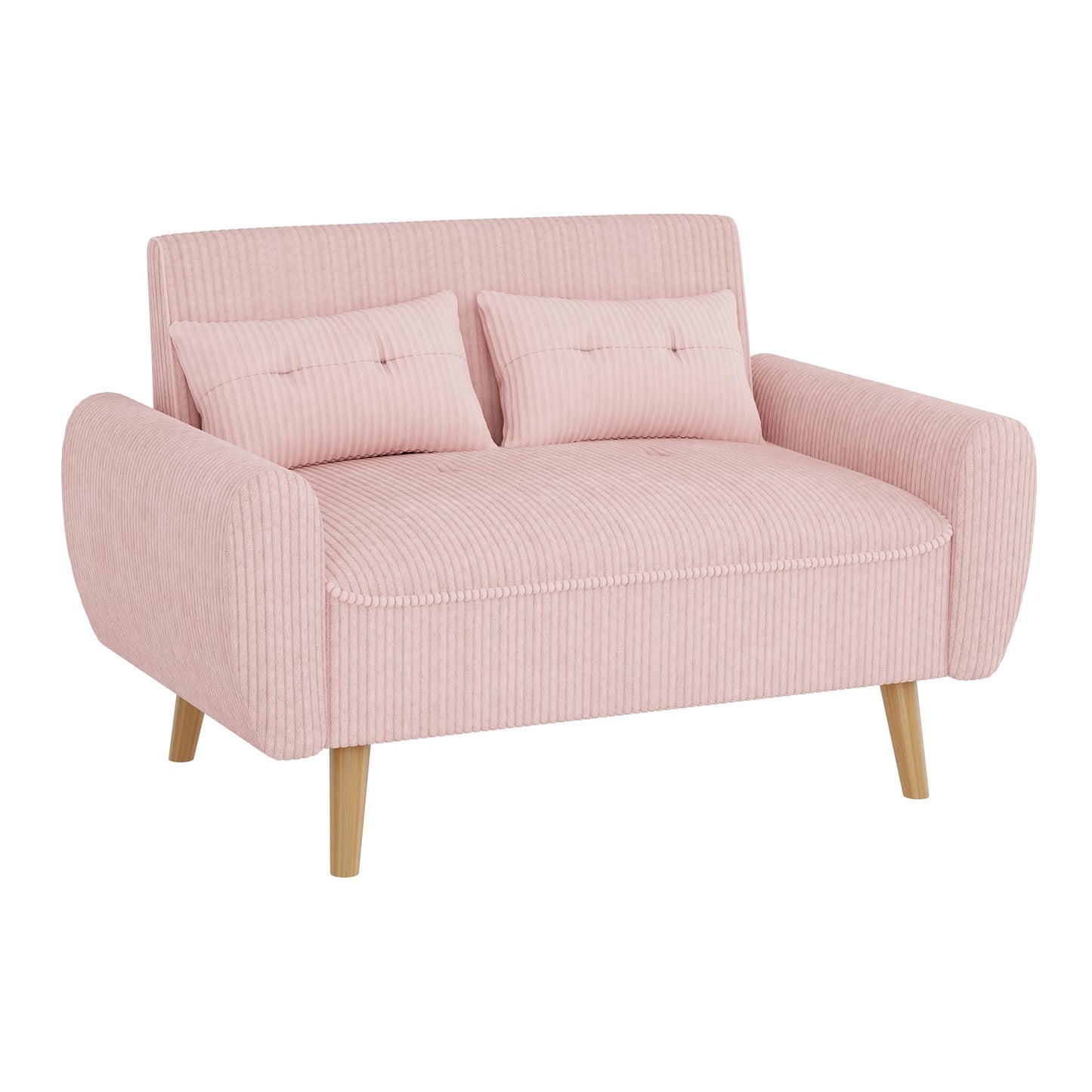 Shintenchi 48'' Loveseat Sofa, Mid-Century Modern Upholstered Couch Deep Seat with 2 Pillows, 10" Thick Cushion with Spring, Solid Wood Frame Small Couch for Living Room, Bedroom, Dorms & Office, Pink