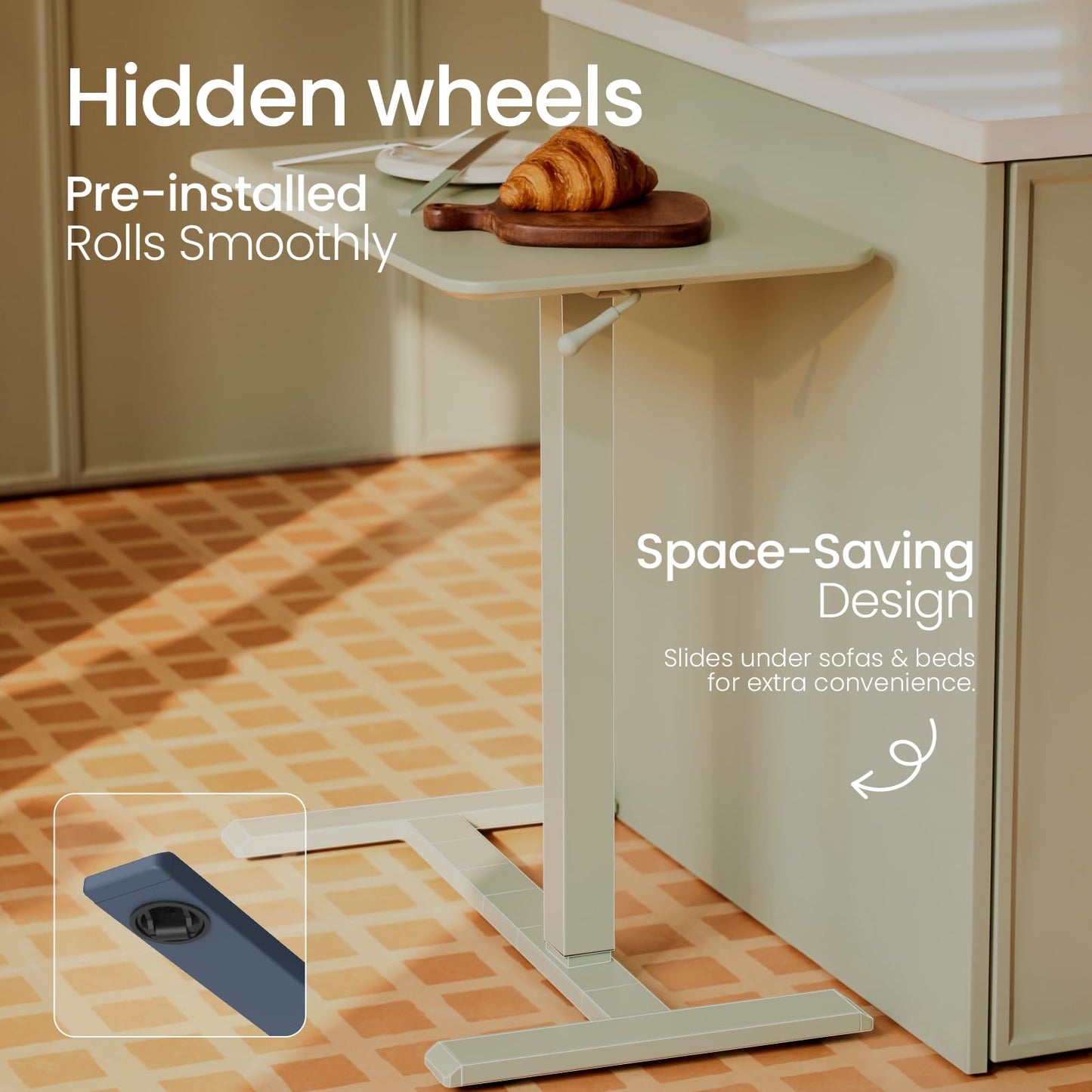 TopJob ANYDESK NEST Mobile Standing Desk, Portable with Hidden Wheels Non Folding, Sit Stand Desk, Computer Workstations, Home Use, Couch Side Table, Bedside Table, Kitchen Prep Table (MNT)