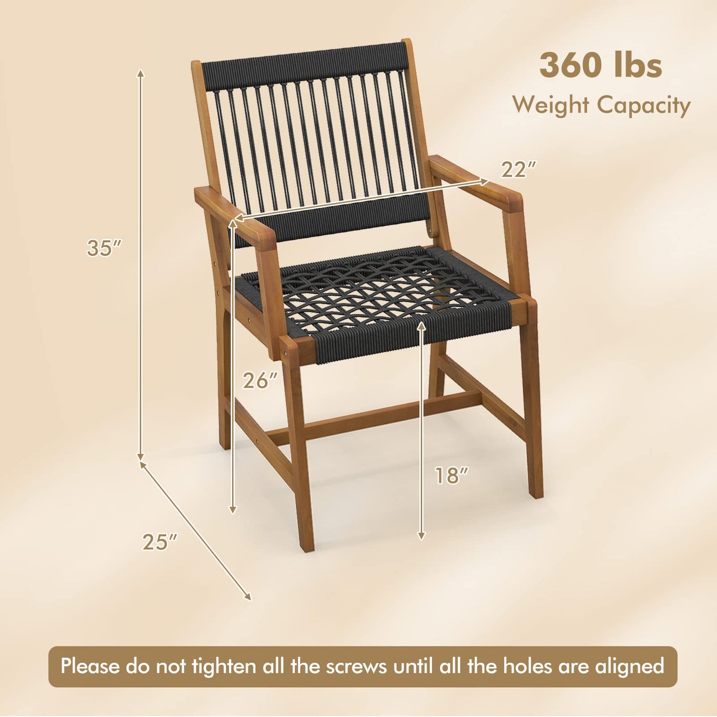 Tangkula Outdoor Acacia Wood Dining Chairs Set of 2, All-Weather Rope Woven Patio Chairs with Armrests, Outdoor Armchairs for Patio, Lawn, Garden, Backyard (1)
