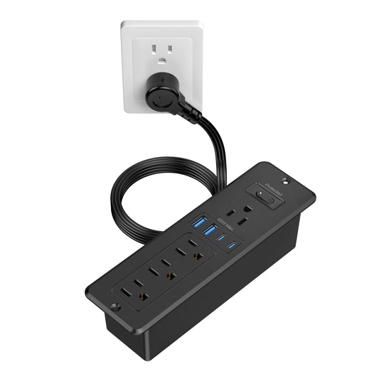 65W USB C Recessed Power Strip, Desktop Flush Mount Outlet with 4AC & 2 PD GaN USB C & 2 USB-A Ports, Furniture Hidden Drawer Charging Station for Home Office, 6FT