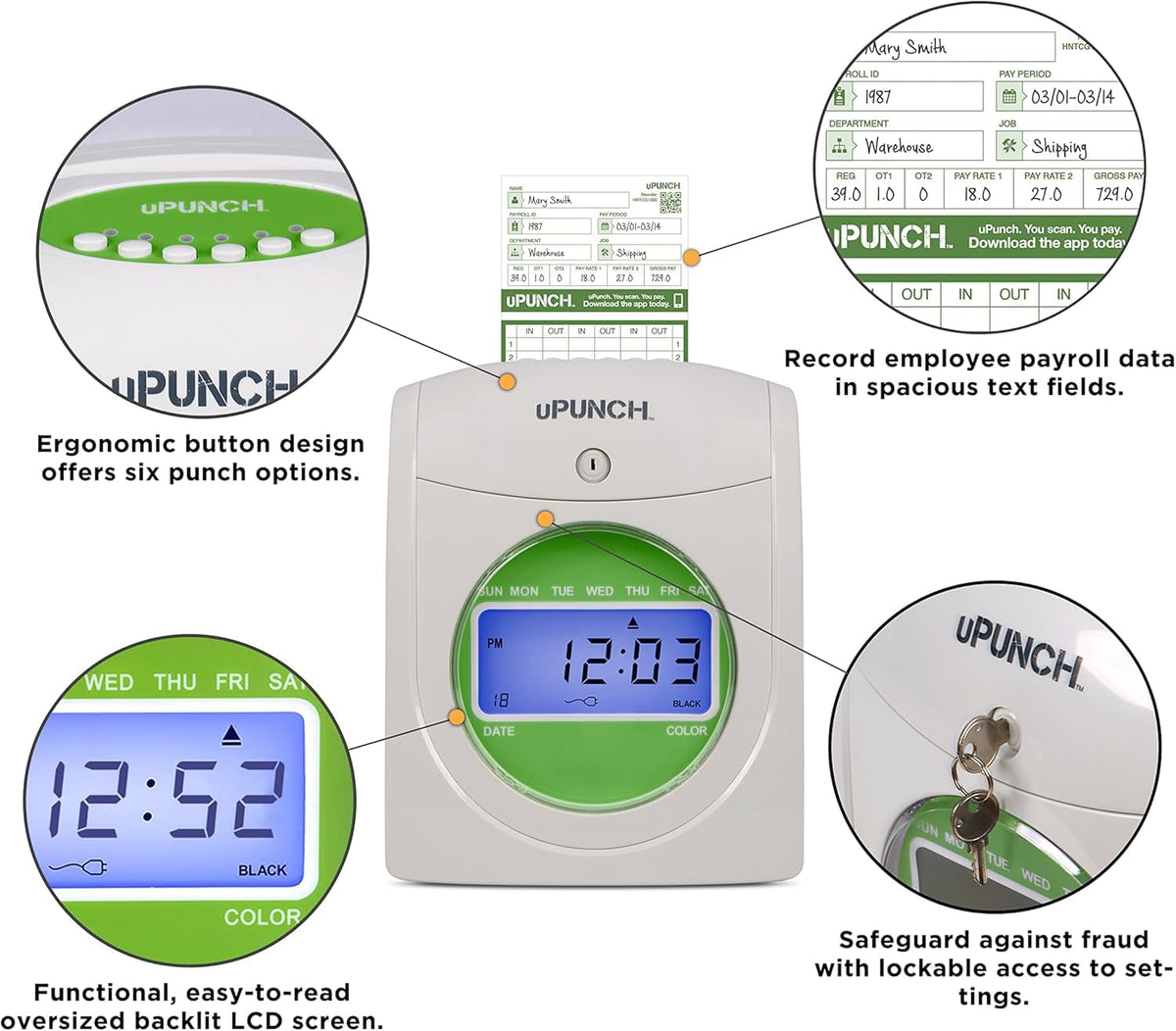 uPunch Electronic Non-Calculating Time Clock (HN3000)