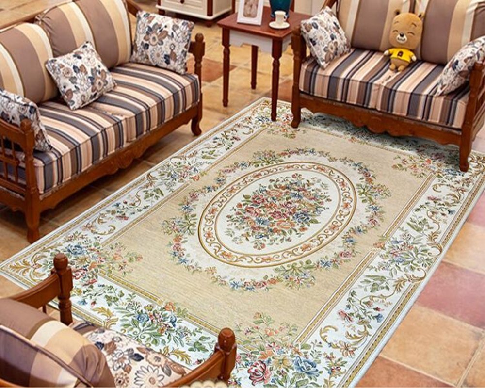 UKELER Home Collection Floral Design Modern Large Carpet for Living Room/Dining Room Floor, 5' x 7', Beige Garden