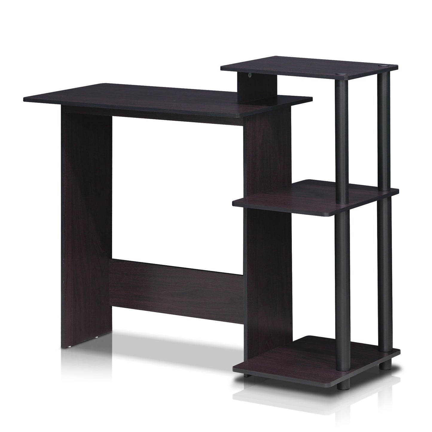 Furinno EFFICIENT Desk, 28.6" Wide Gaming Desk with 3 Open Side Shelves, Laptop Notebook Computer Desk, Office Desk for Home Office, Study Room, Dorm, Bedroom, Dark Walnut