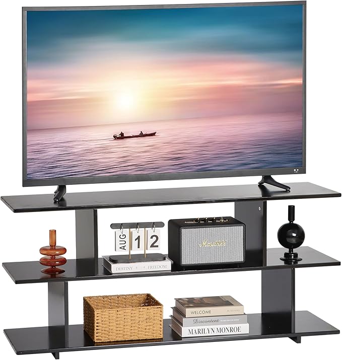 Bamboo TV Stand for TVs up to 55", 3 Tier Accent Entertainment Center
