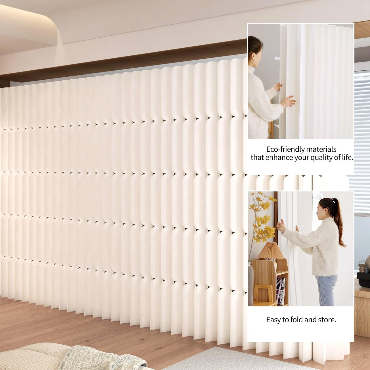 Foldable Paper Room Divider - Portable Accordion Privacy Screen, Freestanding Partition for Living Room & Home Office, Easy to Assemble as Room Divider or Backdrop Wall (H78.7in * L118in)
