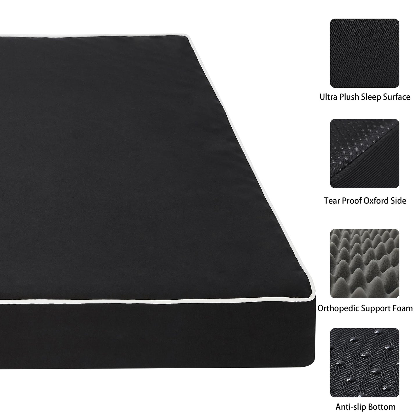 YIZHUOPET Orthopedic Dog Bed,Small M Sized Dog 30''X20''x3'' Soft Waterproof Egg Foam Pet Crate Beds Mat or Kennel Pads with Removable Washable Cover,Non-Slip Bottom,Black