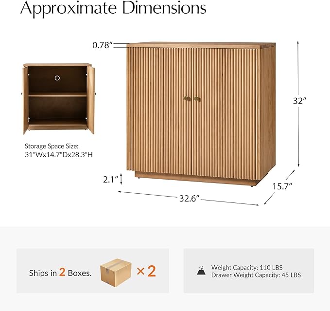 HULALA HOME Solid Wood Sideboard Buffet Cabinet Set of 2