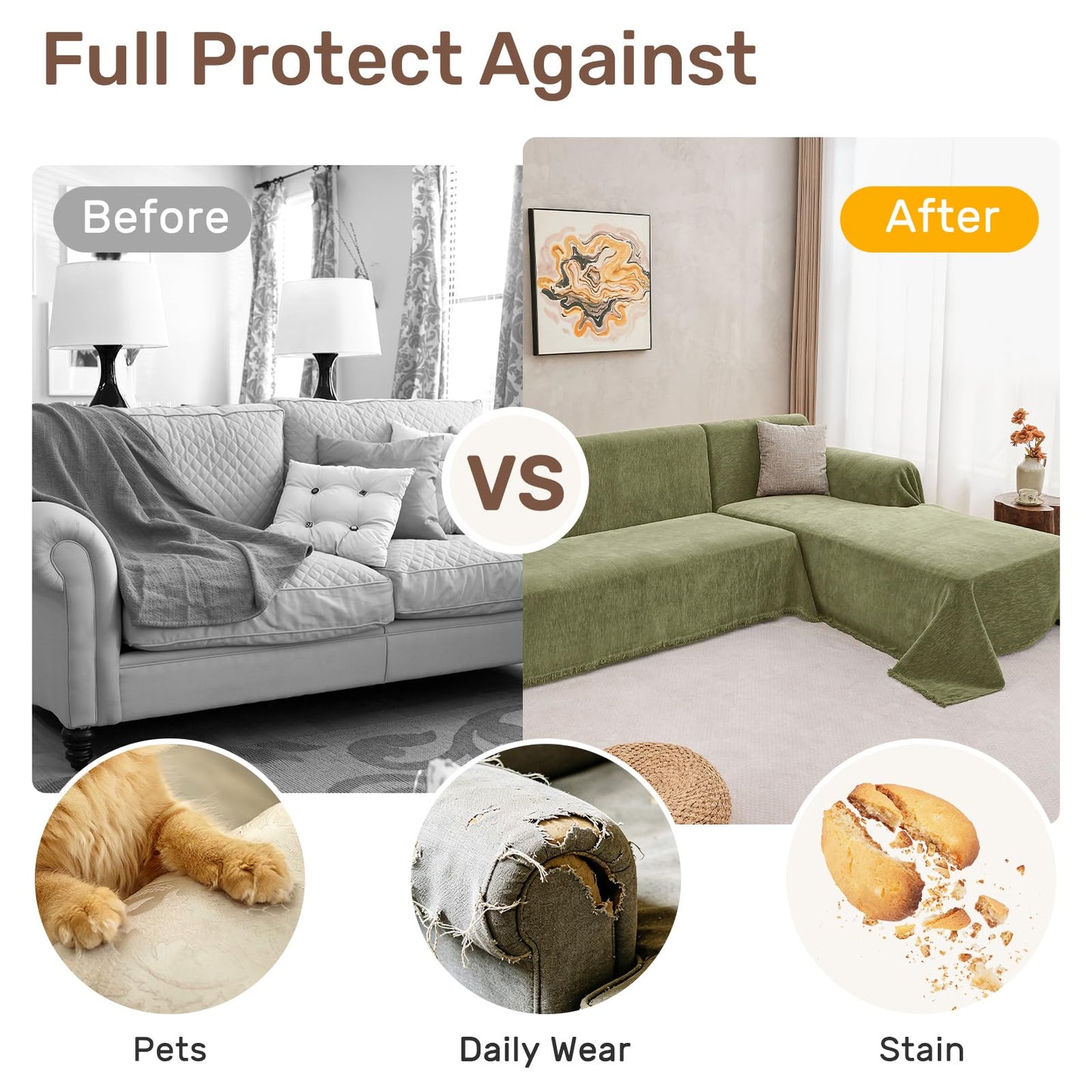 Houmiggle Sectional Couch Covers, 2 Pieces Washable L Shaped Couch Covers Sofa Blanket for Dogs Pet Friendly Sectional Sofa Slipcovers Furniture Covers,71"x118"+91"x134",(XXX-Large,Green)