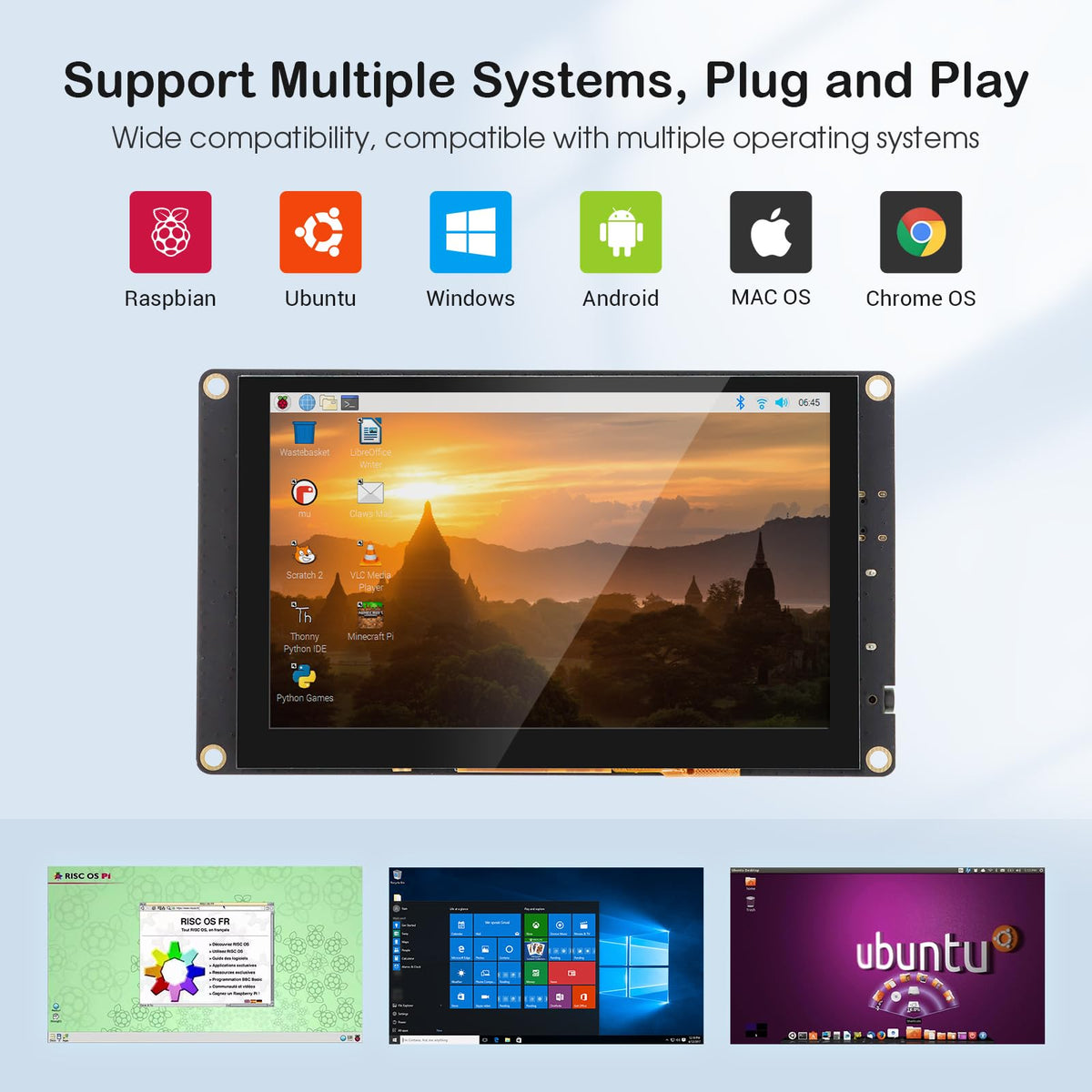 ELECROW 5 Inch Mini Touchscreen Monitor, TN Capacitive 5-Point Touch Screen 800×480 HD LCD Display Compatible with Raspberry Pi 5/4/4B/3B+/3B/B+, PC, Laptop, Driver-Free