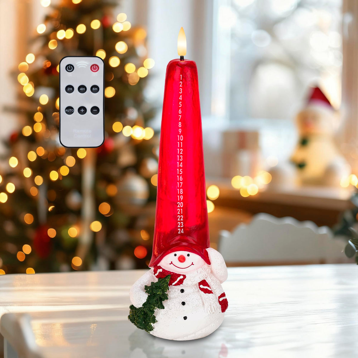 AFINETH Christmas Flameless Candles with Remote, Real Wax Christmas Countdown Candle, Snowman Countdown to Christmas Battery Operated Candles, Xmas Flameless Advent Candles for Table Decor