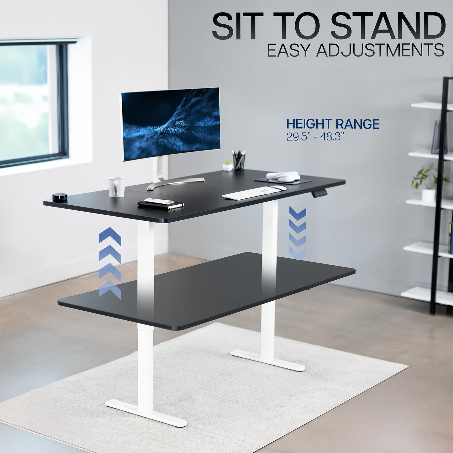 VIVO Electric 71 x 36 inch Standing Desk, Dual Motor Memory Controller Height Adjustment, E2B Series, Black Top White Frame, DESK-KIT-E2W7B-36
