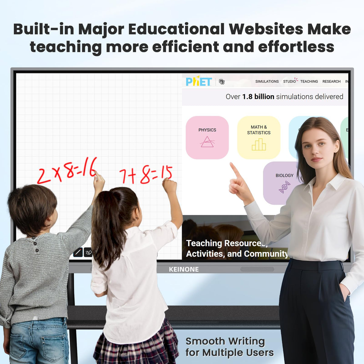 KEINONE 65'' 4K Smart Board with Google Certified, Android 14 OS 8+128 GB Interactive Whiteboard, Electronic Digital Whiteboard with Open App Ecosystem, Touch Smartboard for Home, Office and Classroom