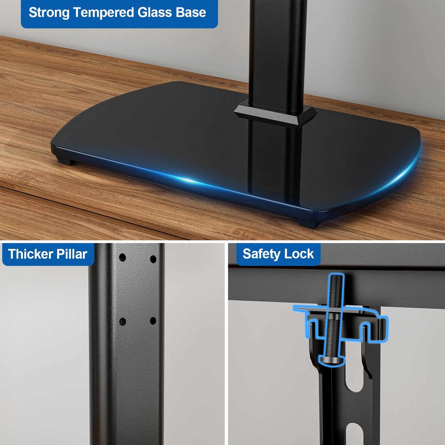 HOLMAXD Universal TV Stand for 27-60 Inch TVs with Swivel Mount, Height Adjustable Table Top TV Stand Mount, Heavy Duty Tempered Glass Base, TV Pedestal Stand Holds up to 88 lbs, VESA 400x400mm